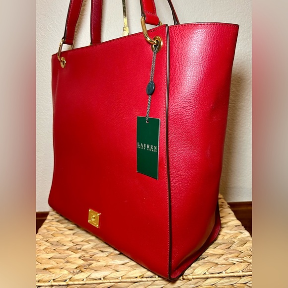 RALPH LAUREN-NEW ❤️ Red Leather Agdon Tote Shoulder bag. - Picture 3 of 10